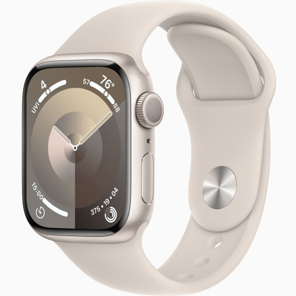 Apple Watch Series 9 GPS 45mm Starlight Aluminium Case with Starlight Sport Band - M/L,(MR973)